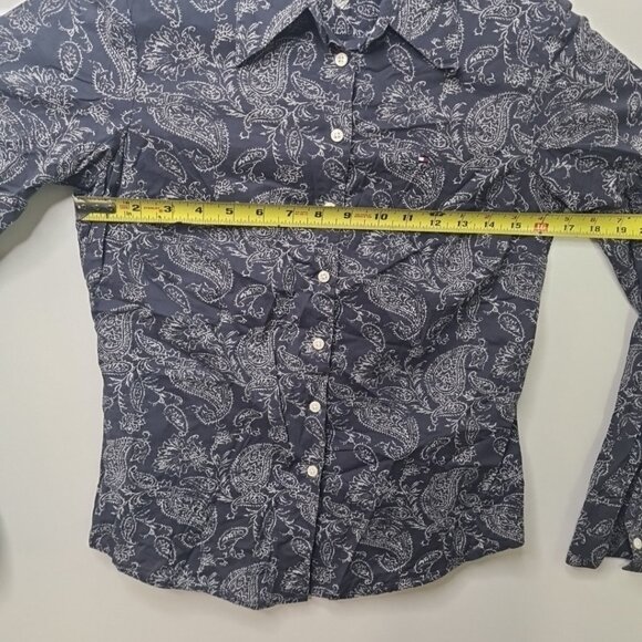 Tommy Hilfiger Pasiley Print Floral Blue Shirt Men's Long Sleeves Size 4 - Picture 5 of 9